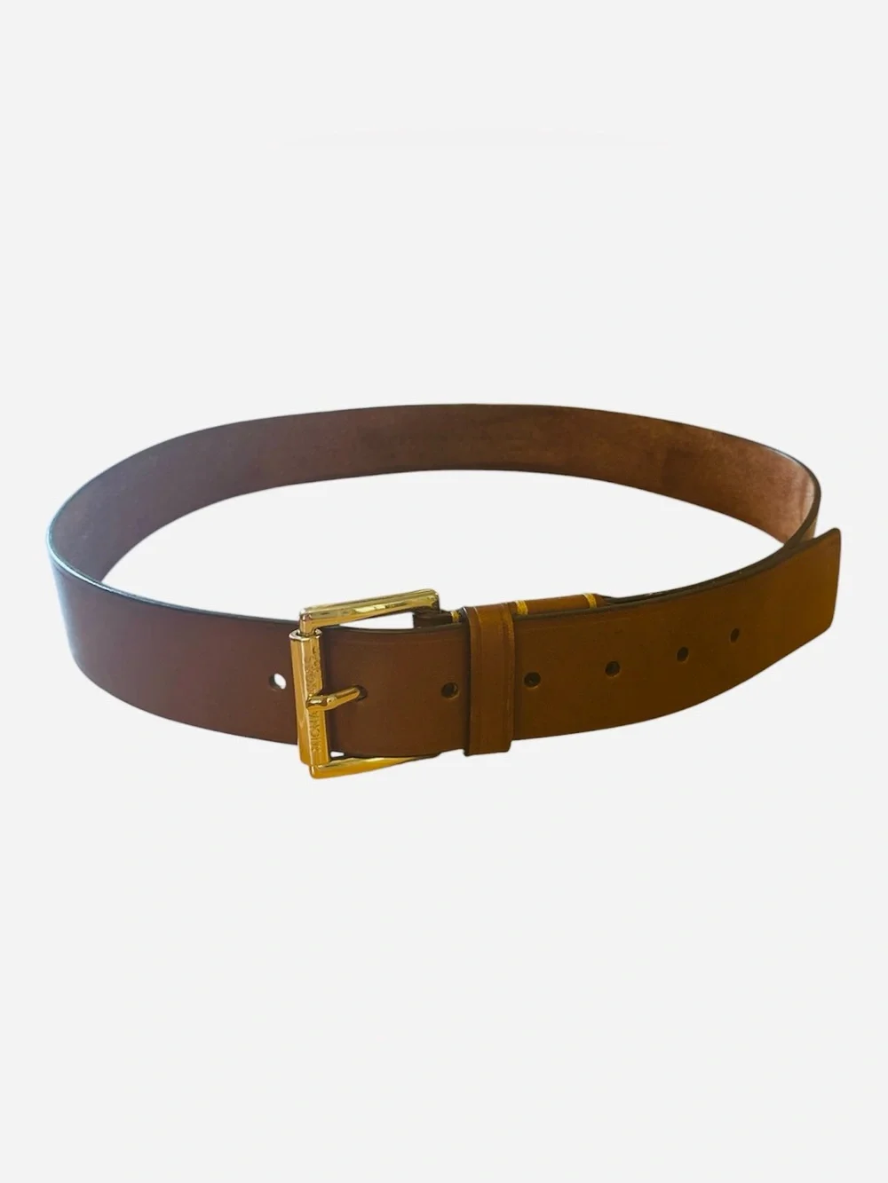 Michael Kors Women’s Brown Leather Belt with Gold MK Logo